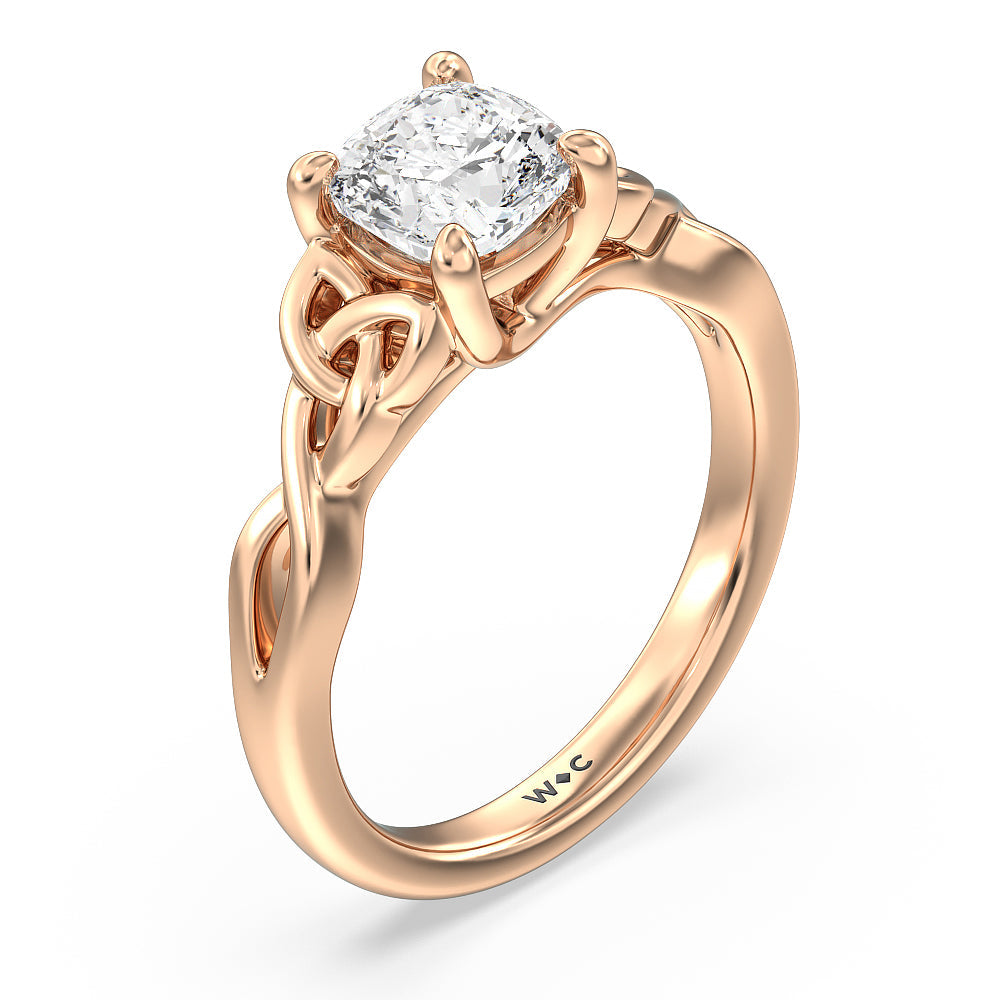Fine Vintage Celtic Entwined Trinity Knot Engagement Ring with Cushion Cut Diamond in 14KT Rose Gold view 3
