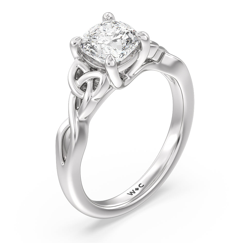 Fine Vintage Celtic Entwined Trinity Knot Engagement Ring with Cushion Cut Diamond in 14KT Platinum view 3
