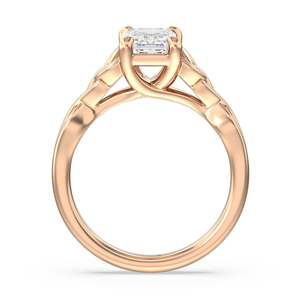 Fine Vintage Celtic Entwined Trinity Knot Engagement Ring with Emerald Cut Diamond in 14KT Rose Gold view 2
