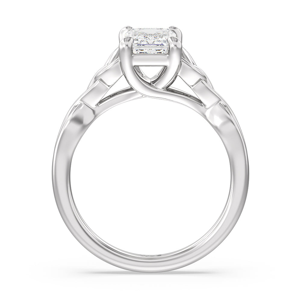 Fine Vintage Celtic Entwined Trinity Knot Engagement Ring with Emerald Cut Diamond in 14KT Platinum view 2
