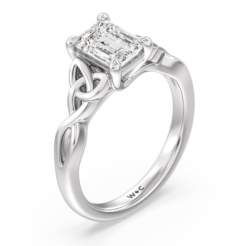 Fine Vintage Celtic Entwined Trinity Knot Engagement Ring with Emerald Cut Diamond in 14KT Platinum view 3

