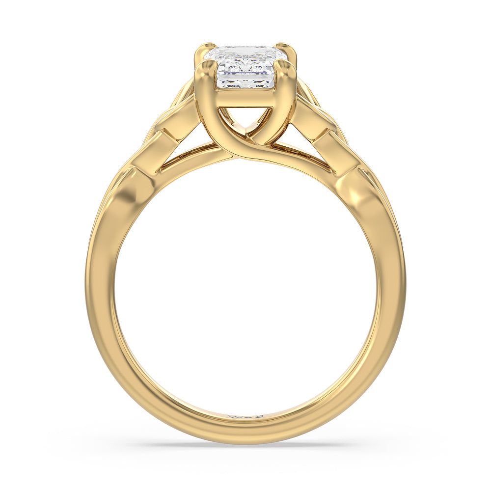 Fine Vintage Celtic Entwined Trinity Knot Engagement Ring with Emerald Cut Diamond in 14KT Yellow Gold view 2
