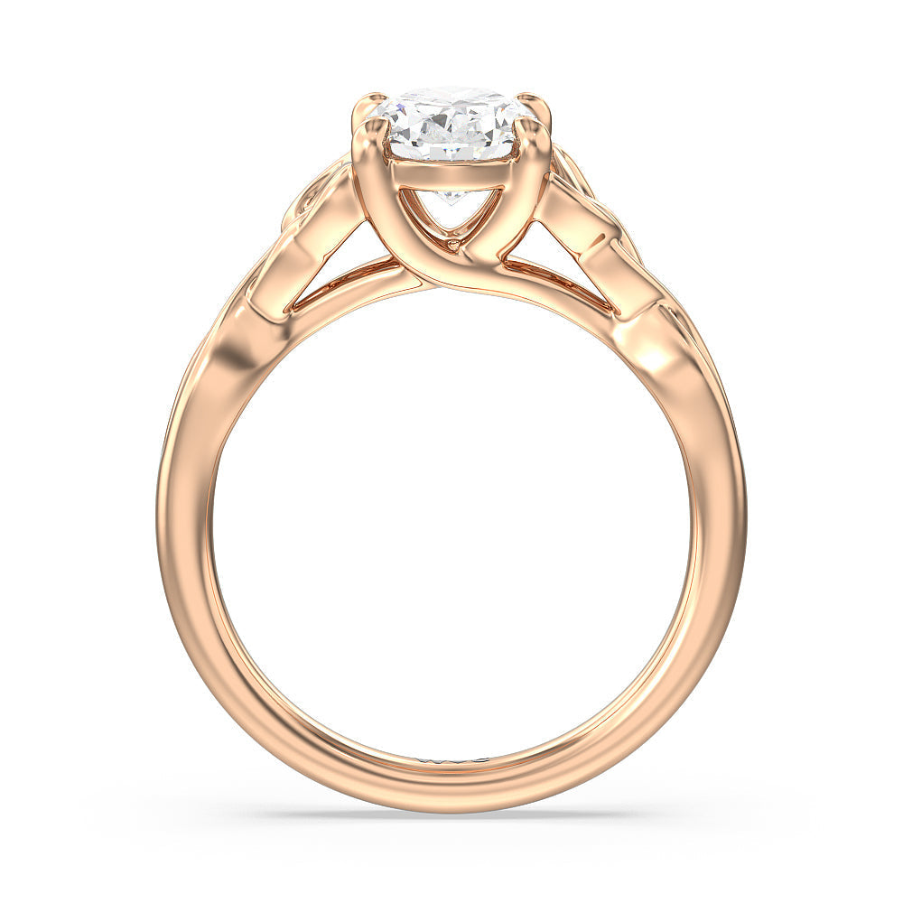 Fine Vintage Celtic Entwined Trinity Knot Engagement Ring with Oval Cut Diamond in 14KT Rose Gold view 2
