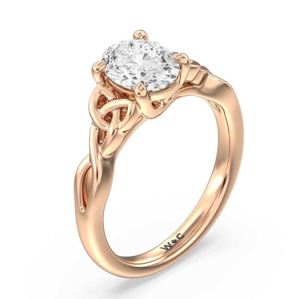 Fine Vintage Celtic Entwined Trinity Knot Engagement Ring with Oval Cut Diamond in 14KT Rose Gold view 3
