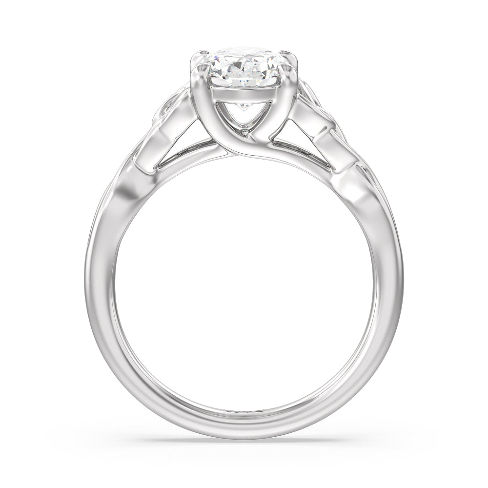Fine Vintage Celtic Entwined Trinity Knot Engagement Ring with Oval Cut Diamond in 14KT Platinum view 2
