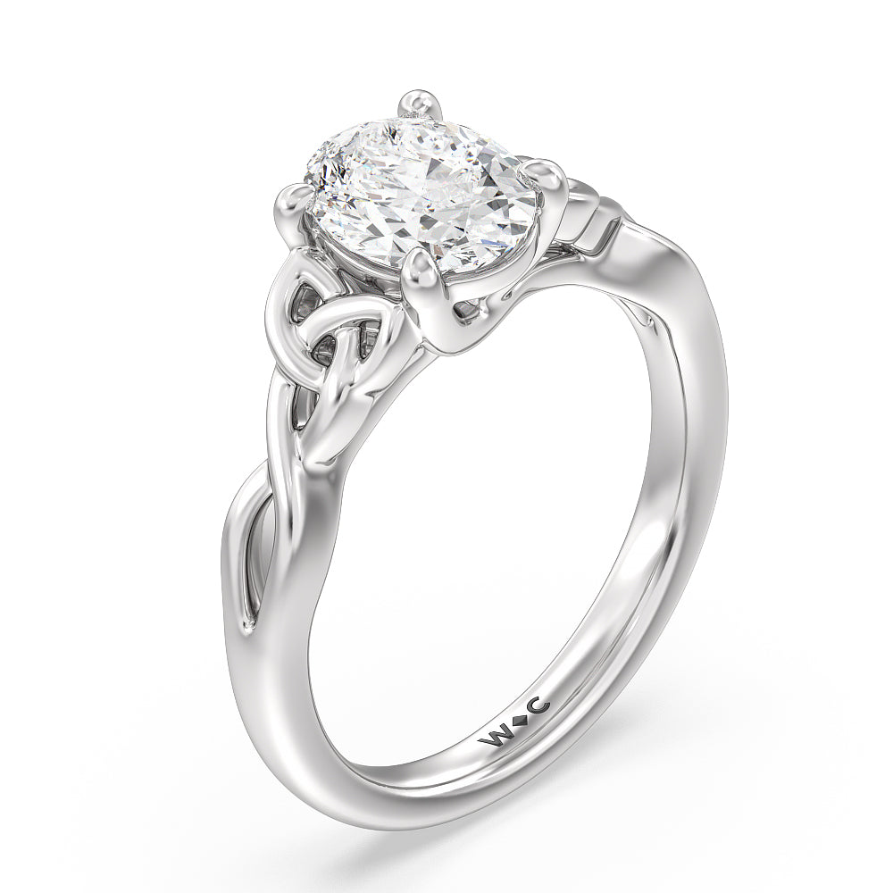 Fine Vintage Celtic Entwined Trinity Knot Engagement Ring with Oval Cut Diamond in 14KT Platinum view 3
