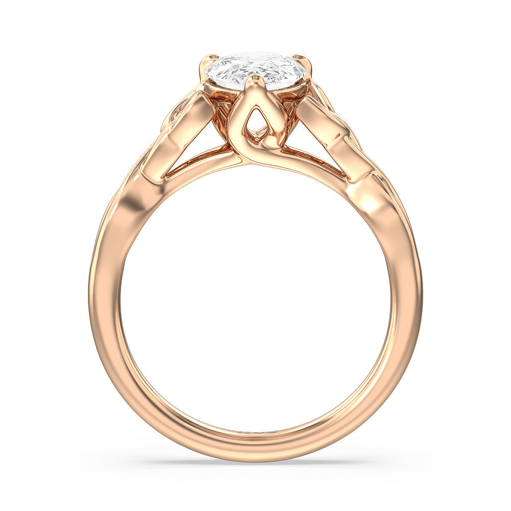 Fine Vintage Celtic Entwined Trinity Knot Engagement Ring with Pear Cut Diamond in 14KT Rose Gold view 2
