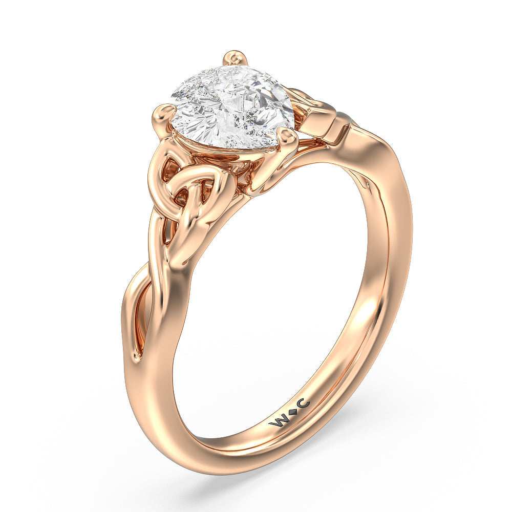Fine Vintage Celtic Entwined Trinity Knot Engagement Ring with Pear Cut Diamond in 14KT Rose Gold view 3
