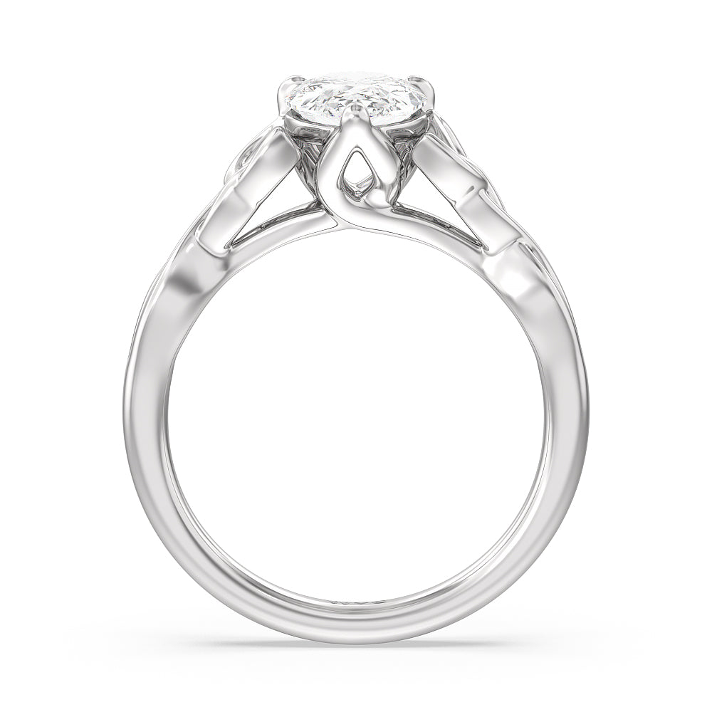 Fine Vintage Celtic Entwined Trinity Knot Engagement Ring with Pear Cut Diamond in 14KT Platinum view 2
