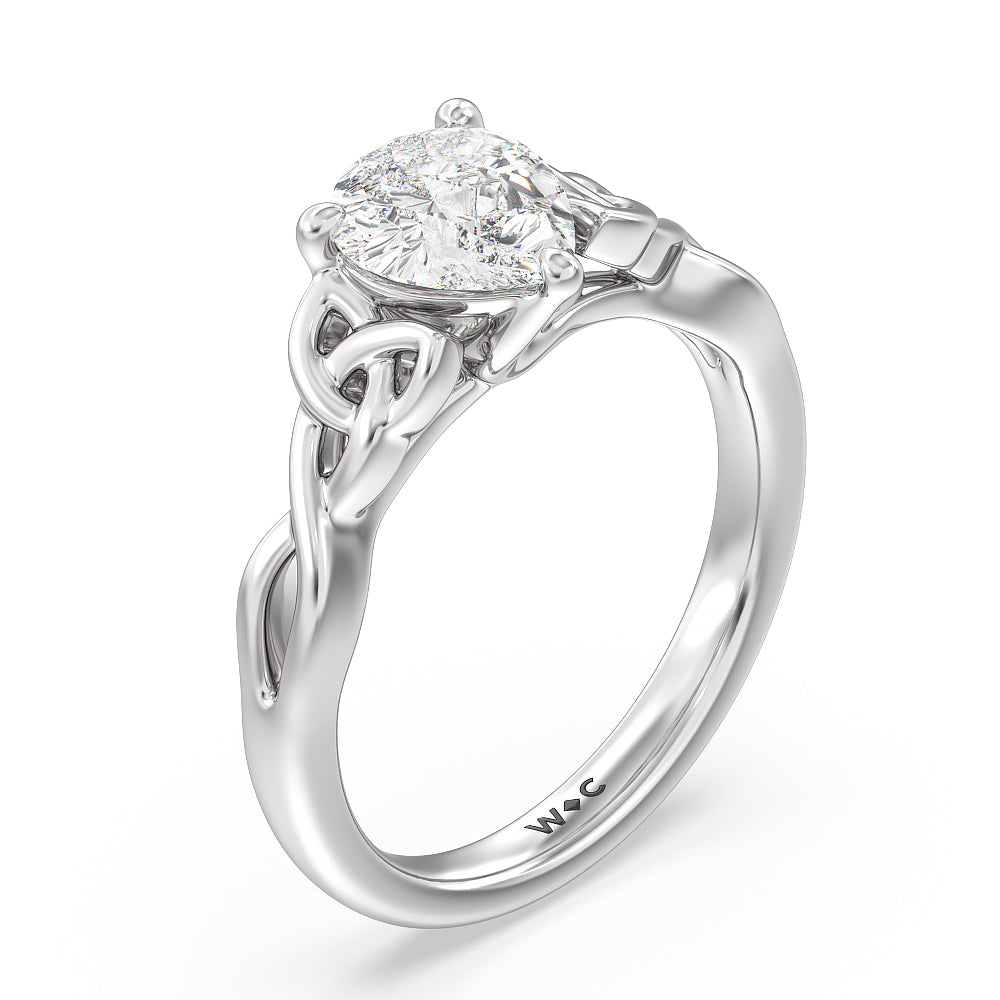 Fine Vintage Celtic Entwined Trinity Knot Engagement Ring with Pear Cut Diamond in 14KT Platinum view 3
