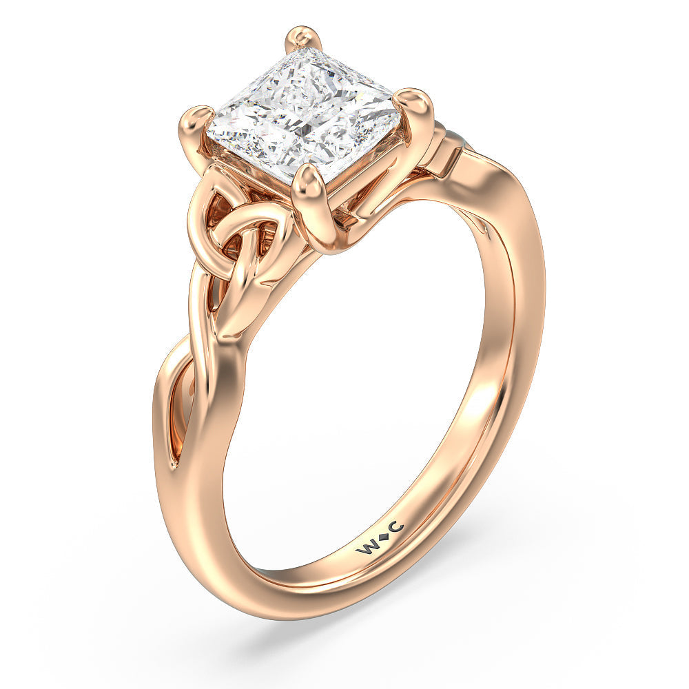 Fine Vintage Celtic Entwined Trinity Knot Engagement Ring with Princess Cut Diamond in 14KT Rose Gold view 3
