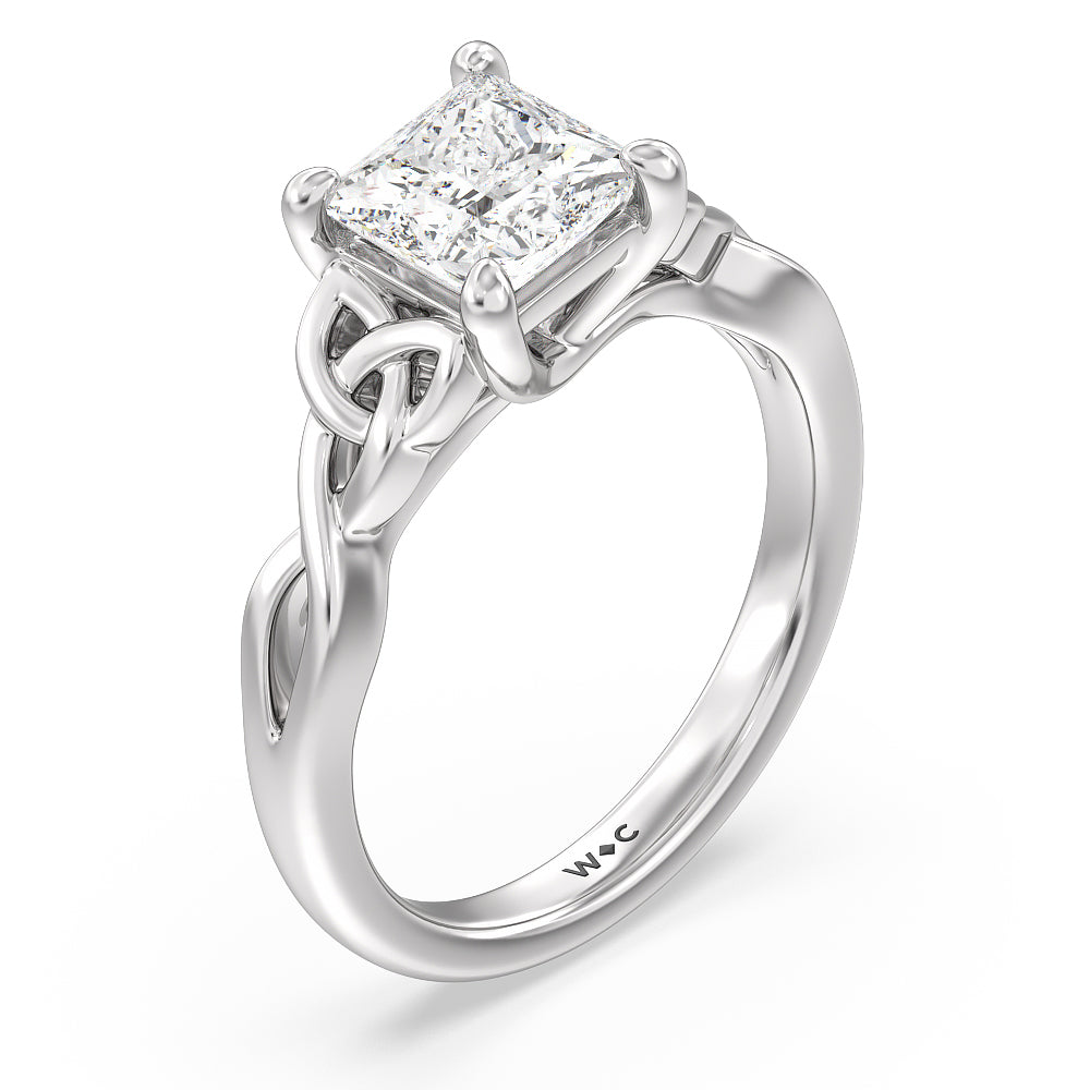Fine Vintage Celtic Entwined Trinity Knot Engagement Ring with Princess Cut Diamond in 14KT Platinum view 3

