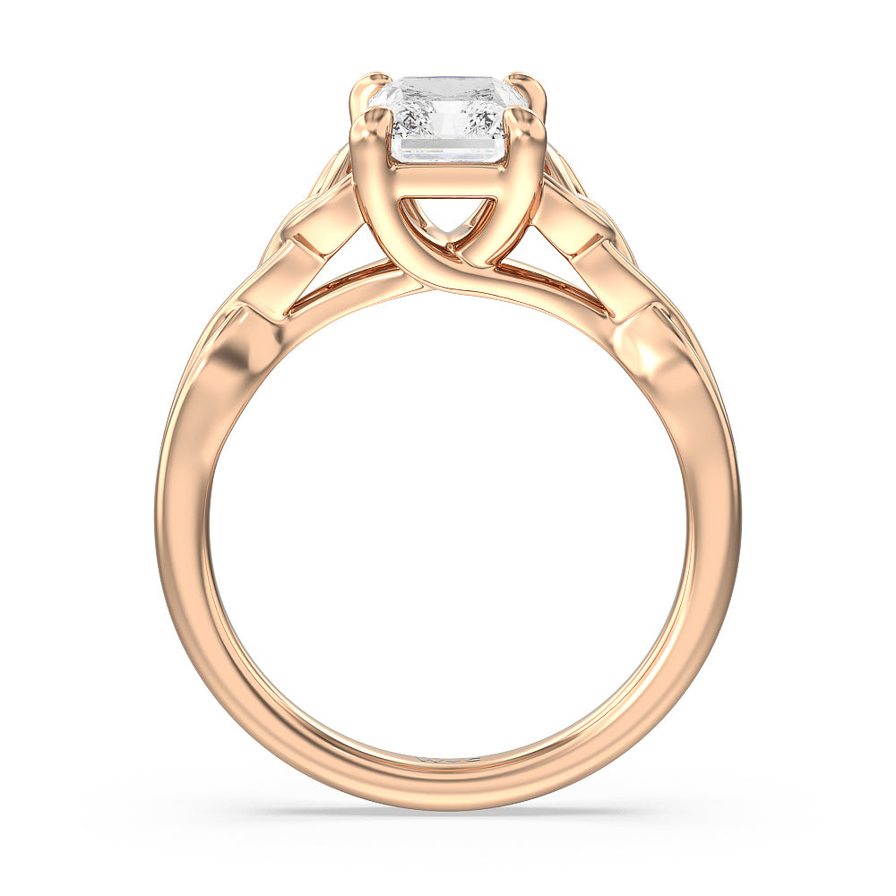 Fine Vintage Celtic Entwined Trinity Knot Engagement Ring with Radiant Cut Diamond in 14KT Rose Gold view 2
