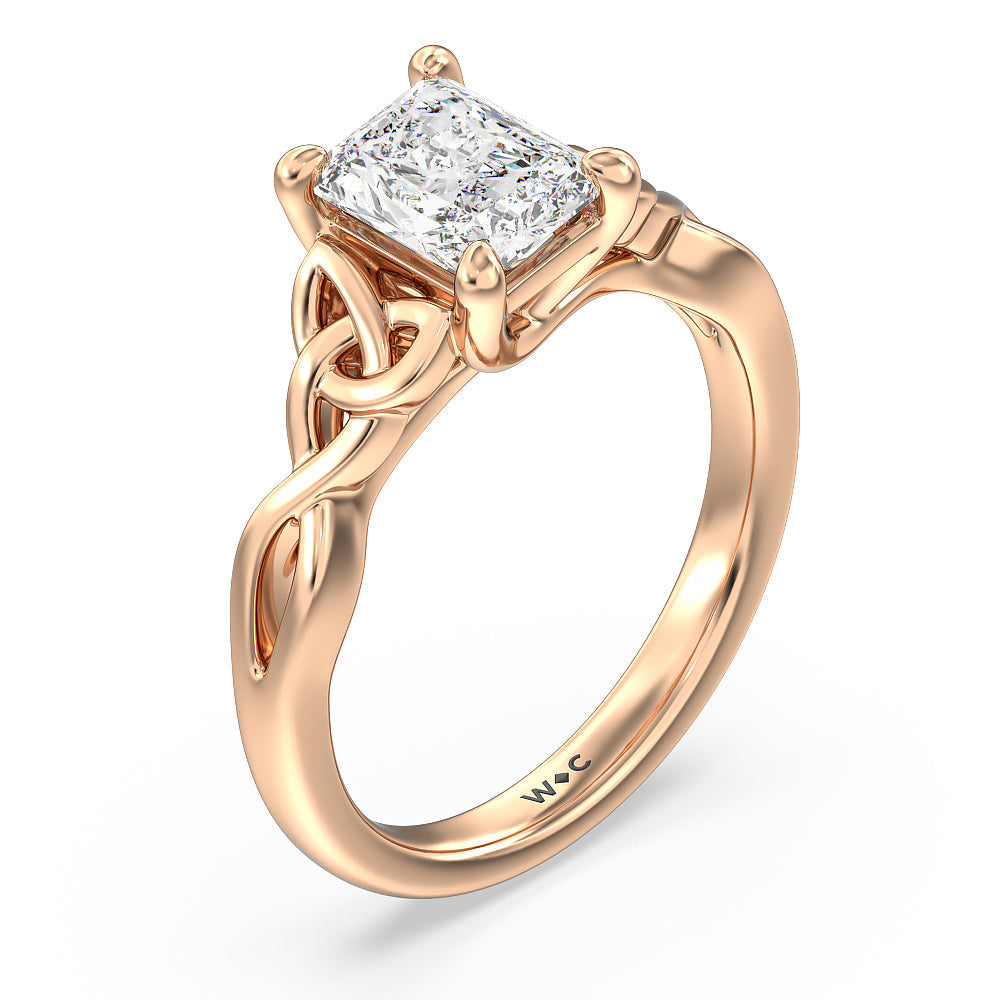 Fine Vintage Celtic Entwined Trinity Knot Engagement Ring with Radiant Cut Diamond in 14KT Rose Gold view 3
