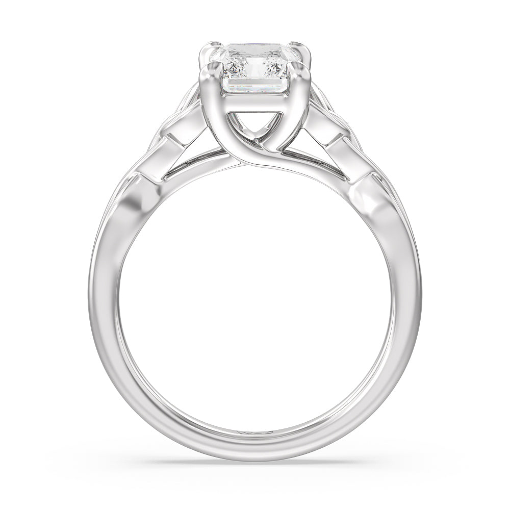 Fine Vintage Celtic Entwined Trinity Knot Engagement Ring with Radiant Cut Diamond in 14KT Platinum view 2
