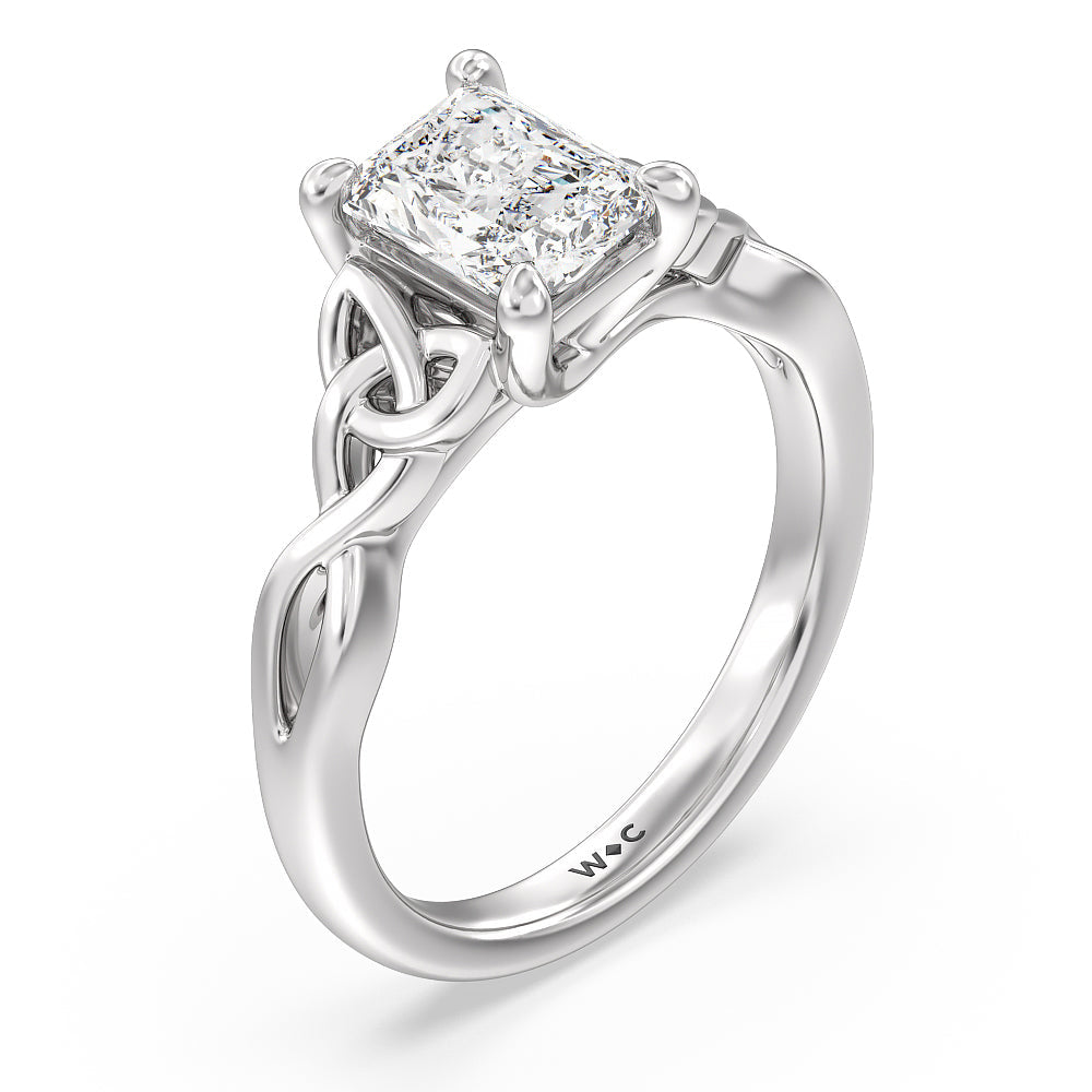 Fine Vintage Celtic Entwined Trinity Knot Engagement Ring with Radiant Cut Diamond in 14KT Platinum view 3
