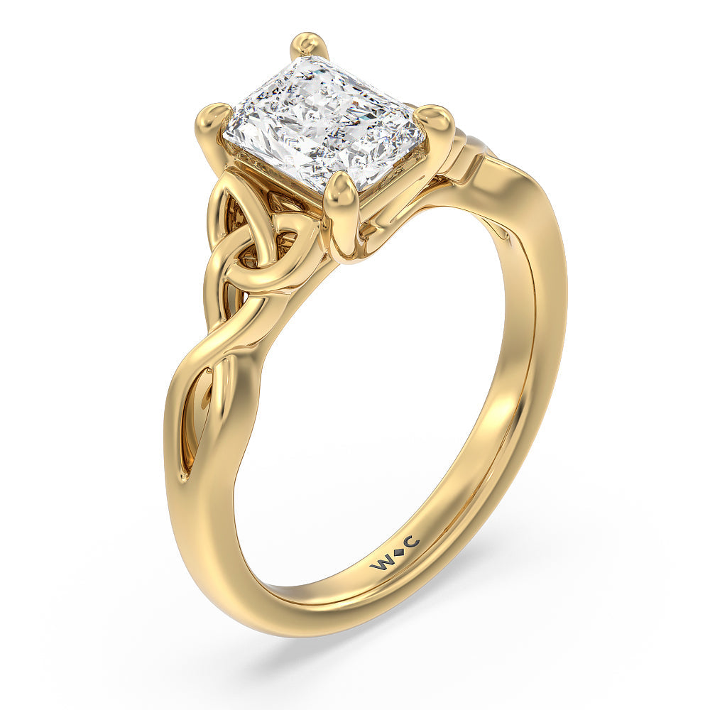 Fine Vintage Celtic Entwined Trinity Knot Engagement Ring with Radiant Cut Diamond in 14KT Yellow Gold view 3
