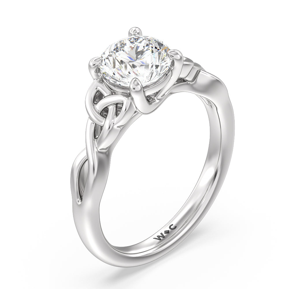 Fine Vintage Celtic Entwined Trinity Knot Engagement Ring with Round Cut Diamond in 14KT Platinum view 3
