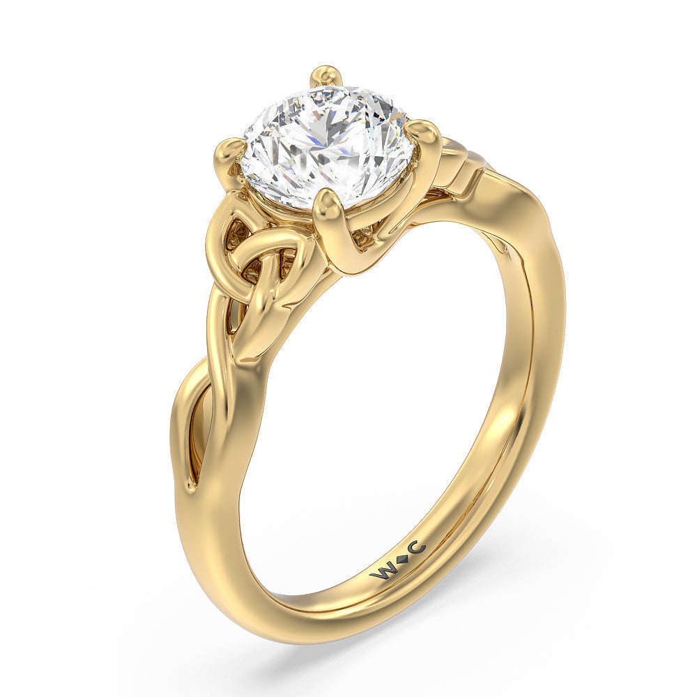 Fine Vintage Celtic Entwined Trinity Knot Engagement Ring with Round Cut Diamond in 14KT Yellow Gold view 3
