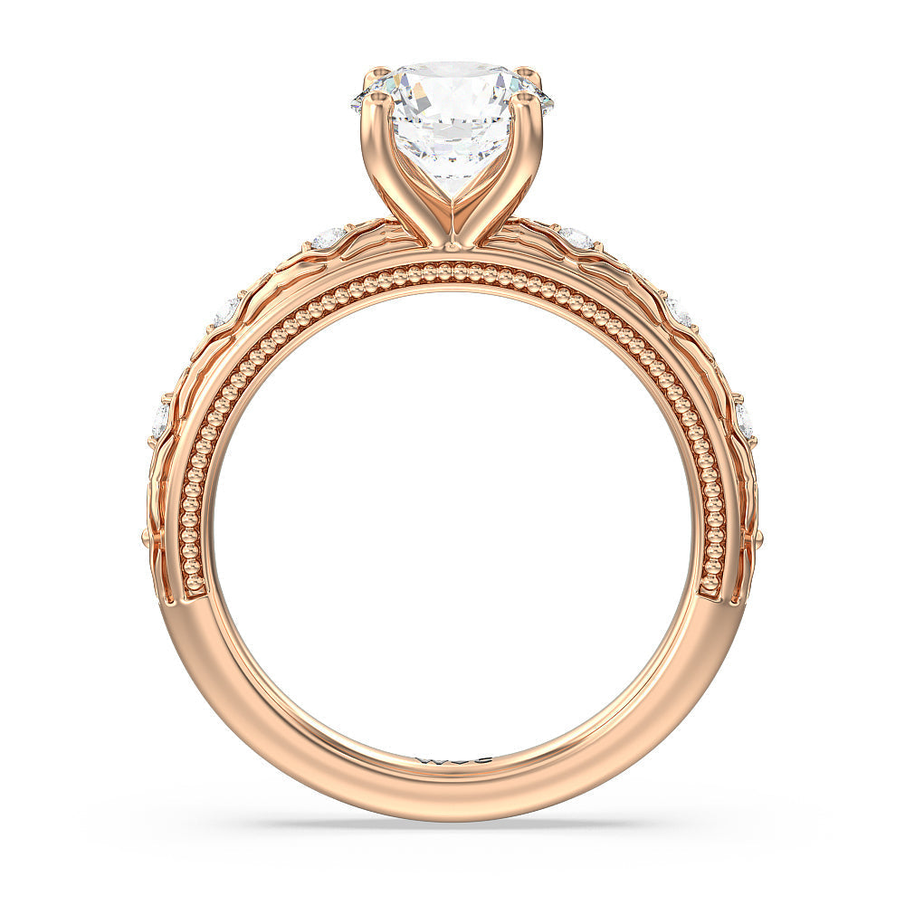 Round Cut Vintage Blossom Engagement Ring (E+ VVS+) with Lab Grown Diamond in 14KT Rose Gold view 2
