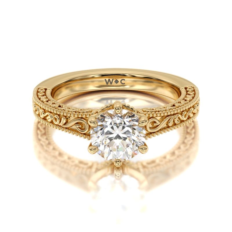 Vintage Carved Orchard Solitaire Engagement Ring (E+ VVS+)