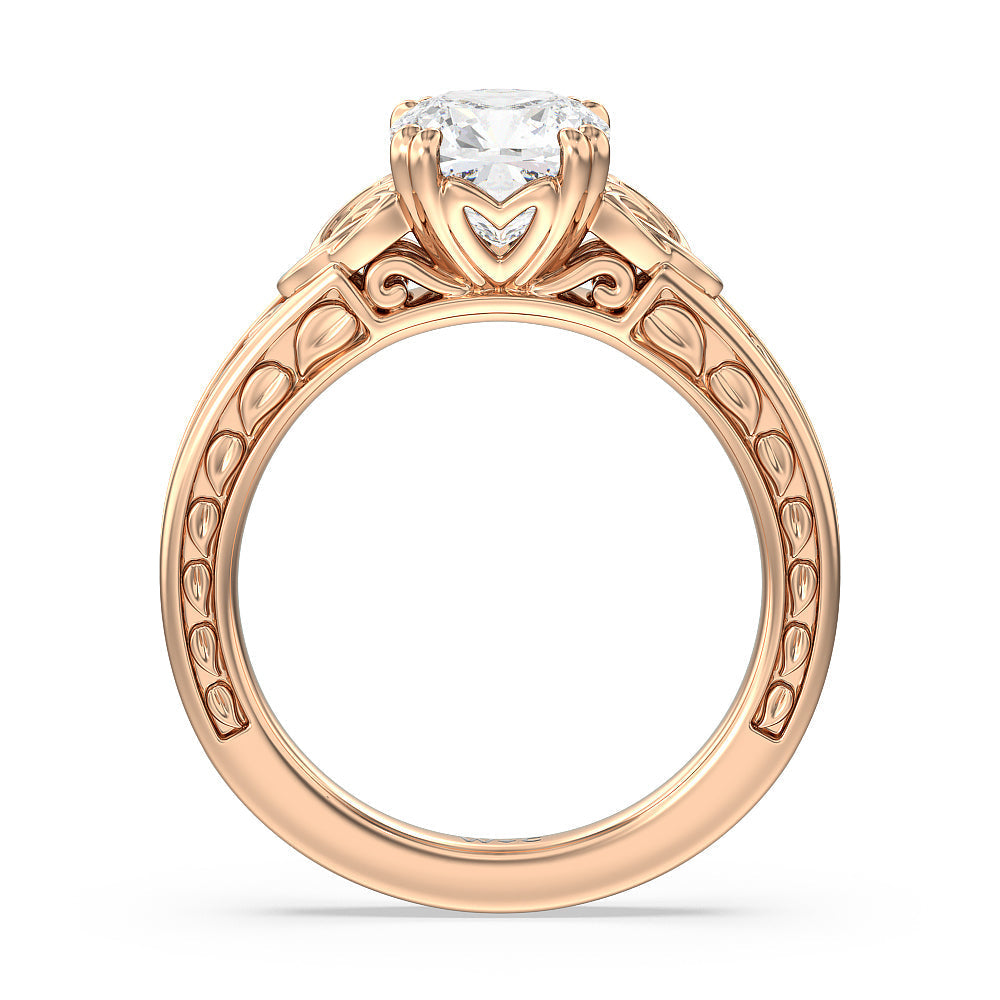 Cushion Cut Vintage Celtic Engraved Engagement Ring (E+ VVS+) with Lab Grown Diamond in 14KT Rose Gold view 2
