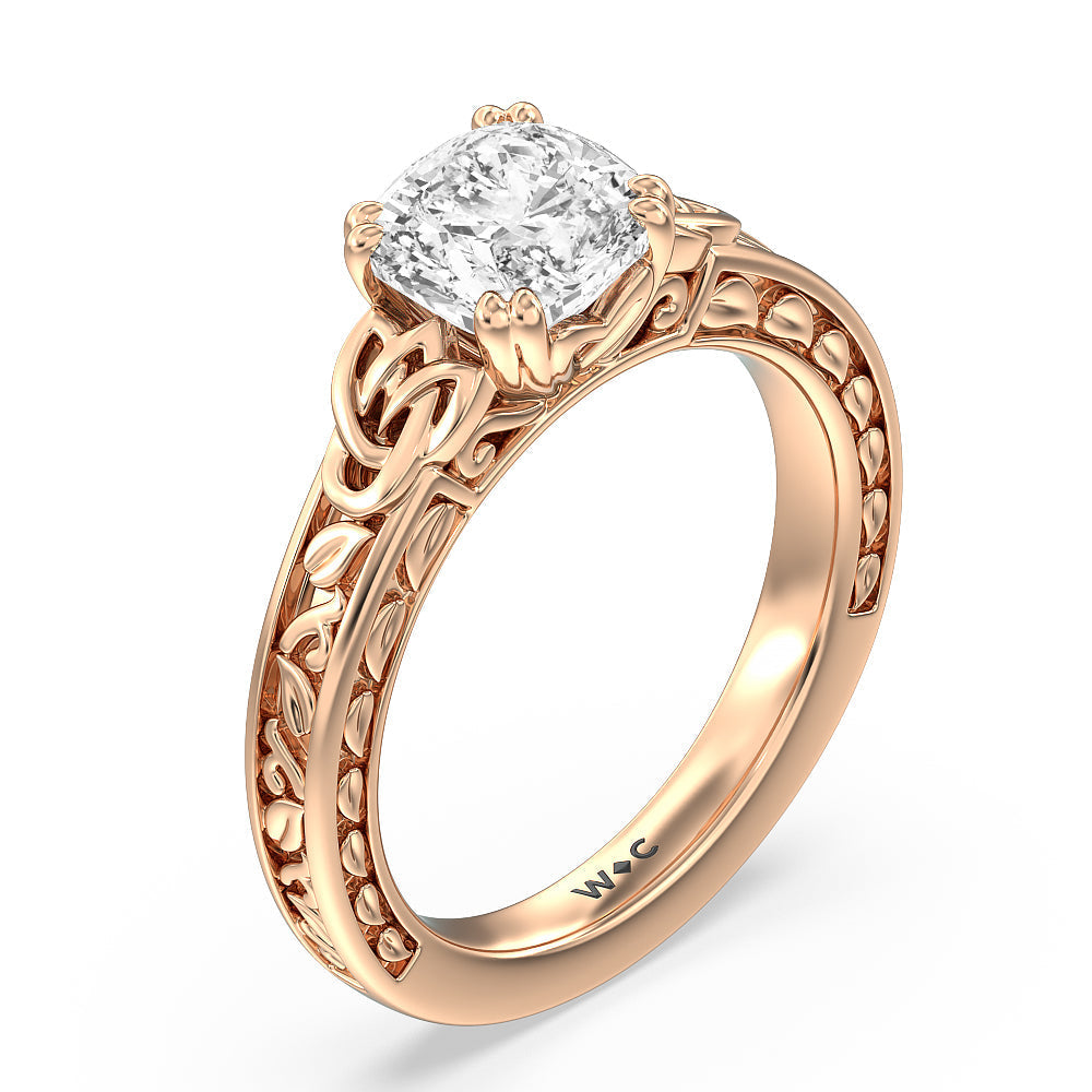 Cushion Cut Vintage Celtic Engraved Engagement Ring (E+ VVS+) with Lab Grown Diamond in 14KT Rose Gold view 3
