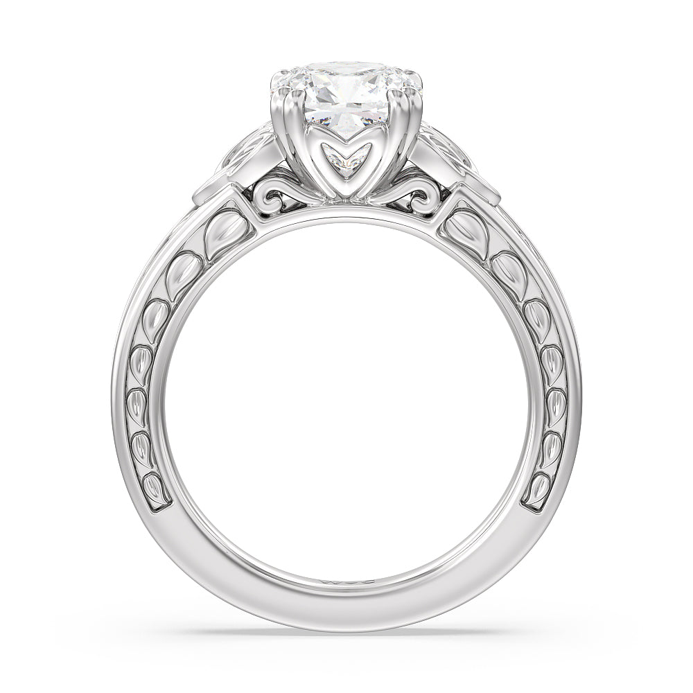 Cushion Cut Vintage Celtic Engraved Engagement Ring (E+ VVS+) with Lab Grown Diamond in 14KT Platinum view 2
