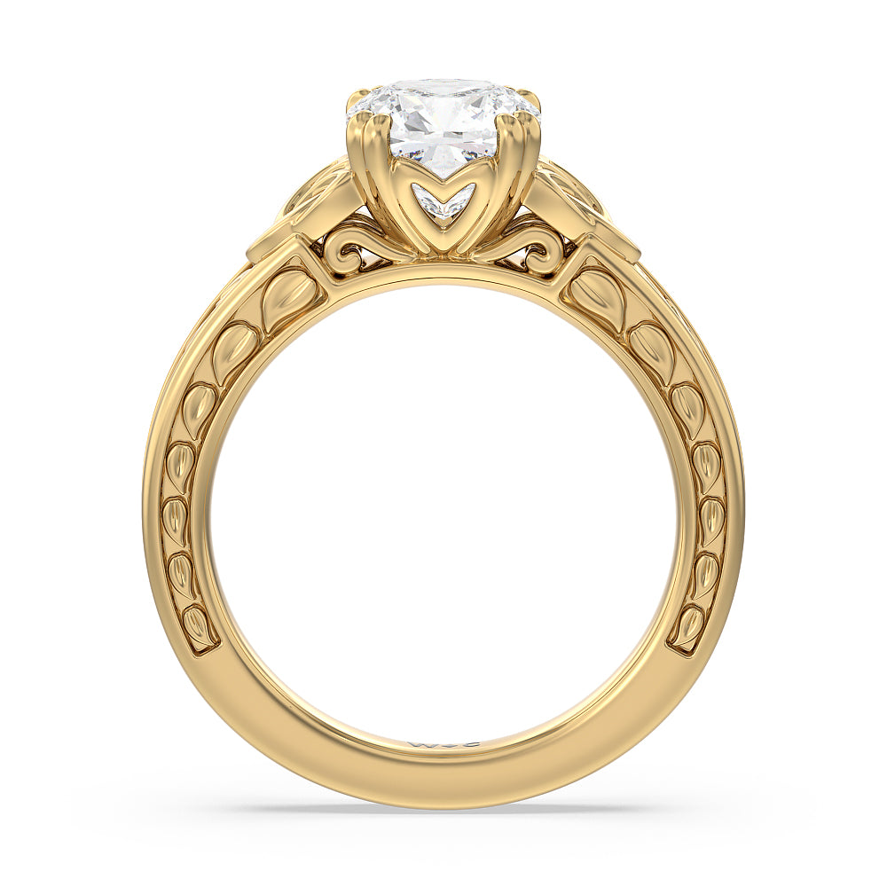 Cushion Cut Vintage Celtic Engraved Engagement Ring (E+ VVS+) with Lab Grown Diamond in 14KT Yellow Gold view 2
