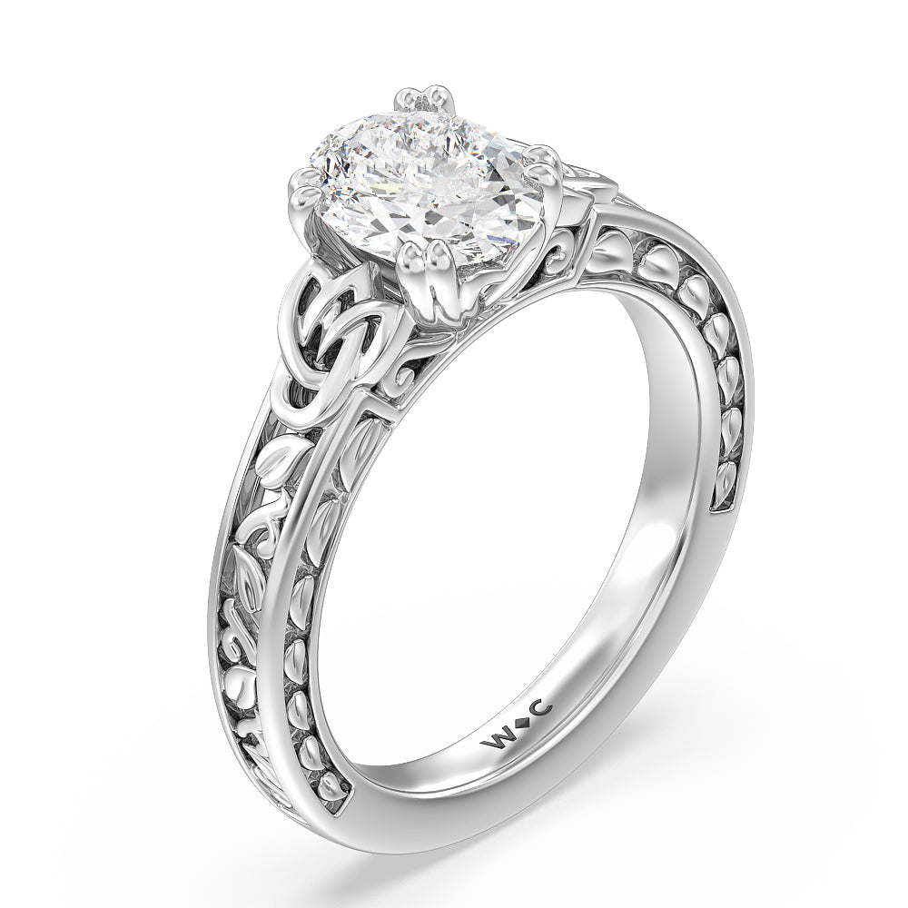 Oval Cut Vintage Celtic Engraved Engagement Ring (E+ VVS+) with Lab Grown Diamond in 14KT Platinum view 4
