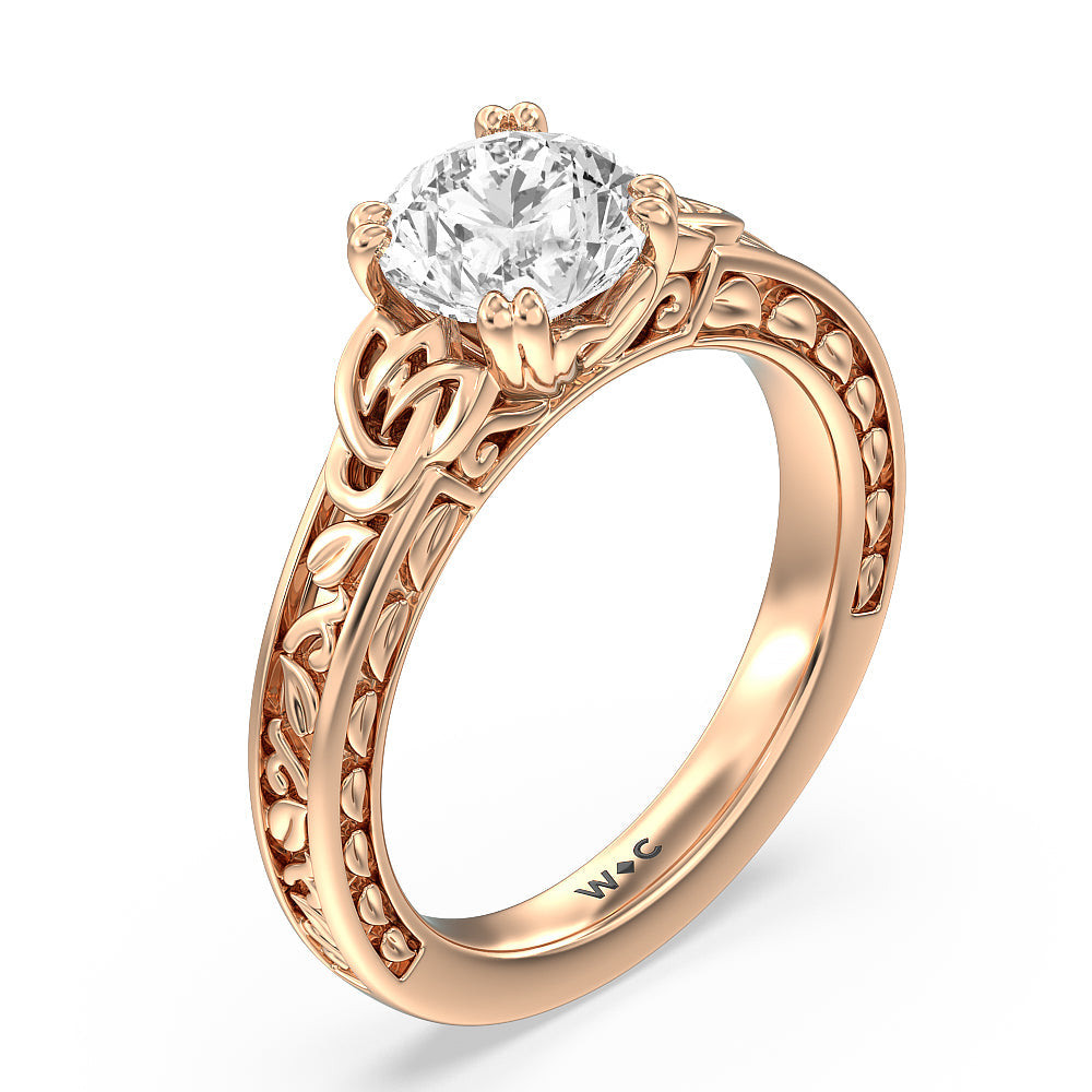 Round Cut Vintage Celtic Engraved Engagement Ring (E+ VVS+) with Lab Grown Diamond in 14KT Rose Gold view 4
