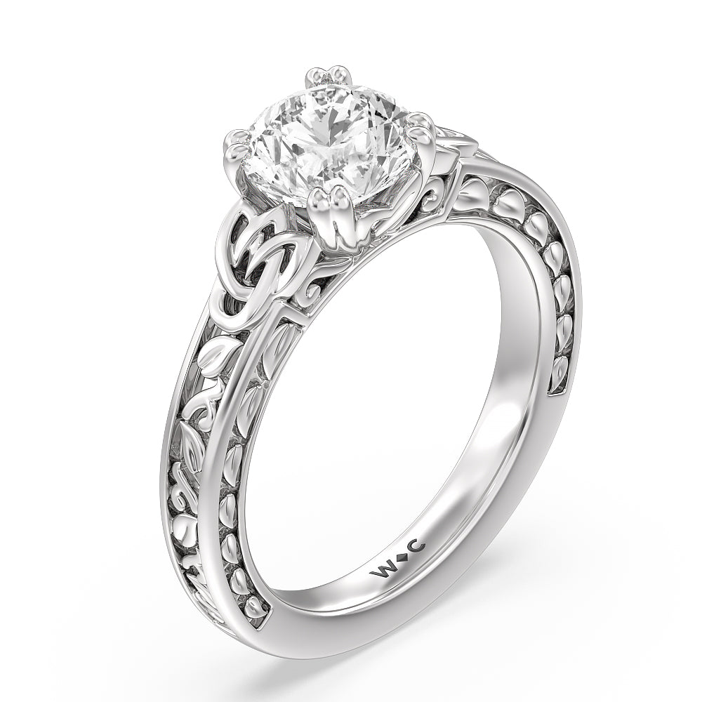 Round Cut Vintage Celtic Engraved Engagement Ring (E+ VVS+) with Lab Grown Diamond in 14KT Platinum view 4
