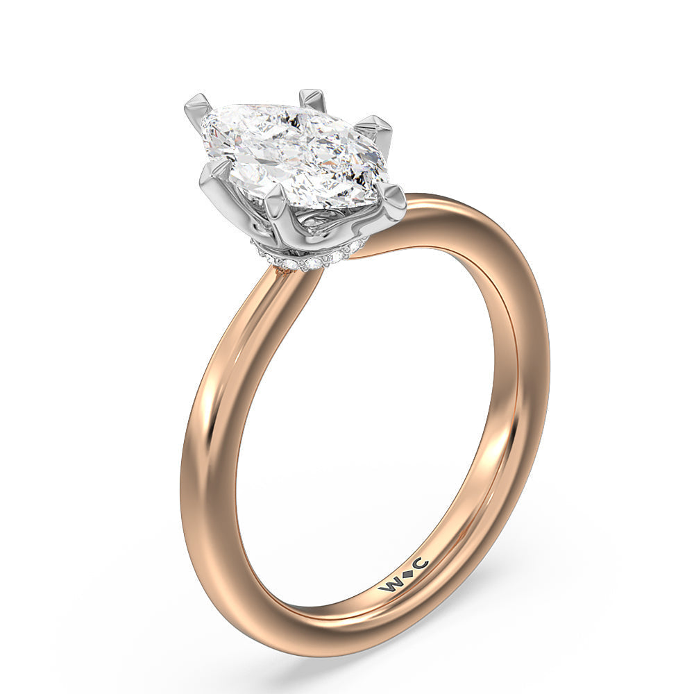 Marquise Cut 6 Claw Hidden Halo Engagement Ring with Lab Grown Diamond in 14KT White & Rose Gold view 3
