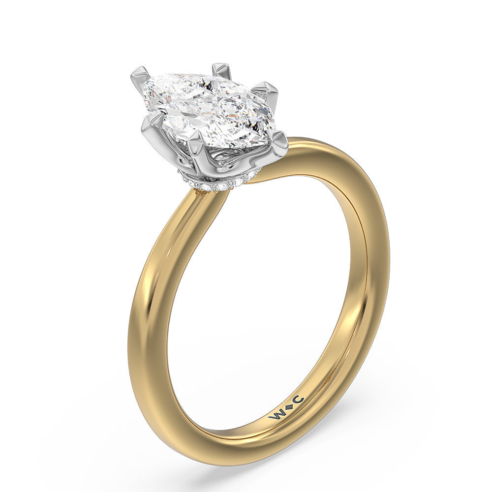 Marquise Cut 6 Claw Hidden Halo Engagement Ring with Lab Grown Diamond in 14KT White & Yellow Gold view 3
