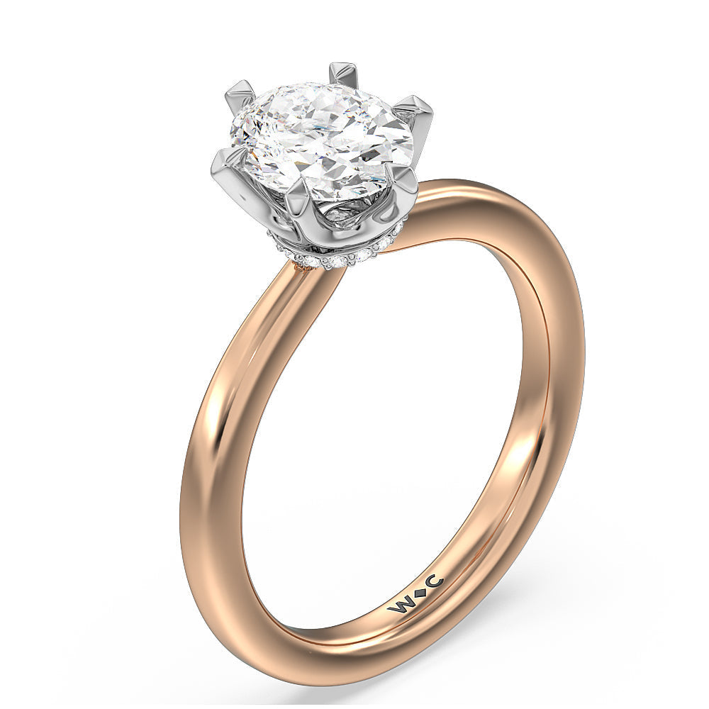 Oval Cut 6 Claw Hidden Halo Engagement Ring with Lab Grown Diamond in 14KT White & Rose Gold view 3
