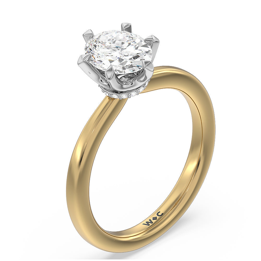 Oval Cut 6 Claw Hidden Halo Engagement Ring with Lab Grown Diamond in 14KT White & Yellow Gold view 3
