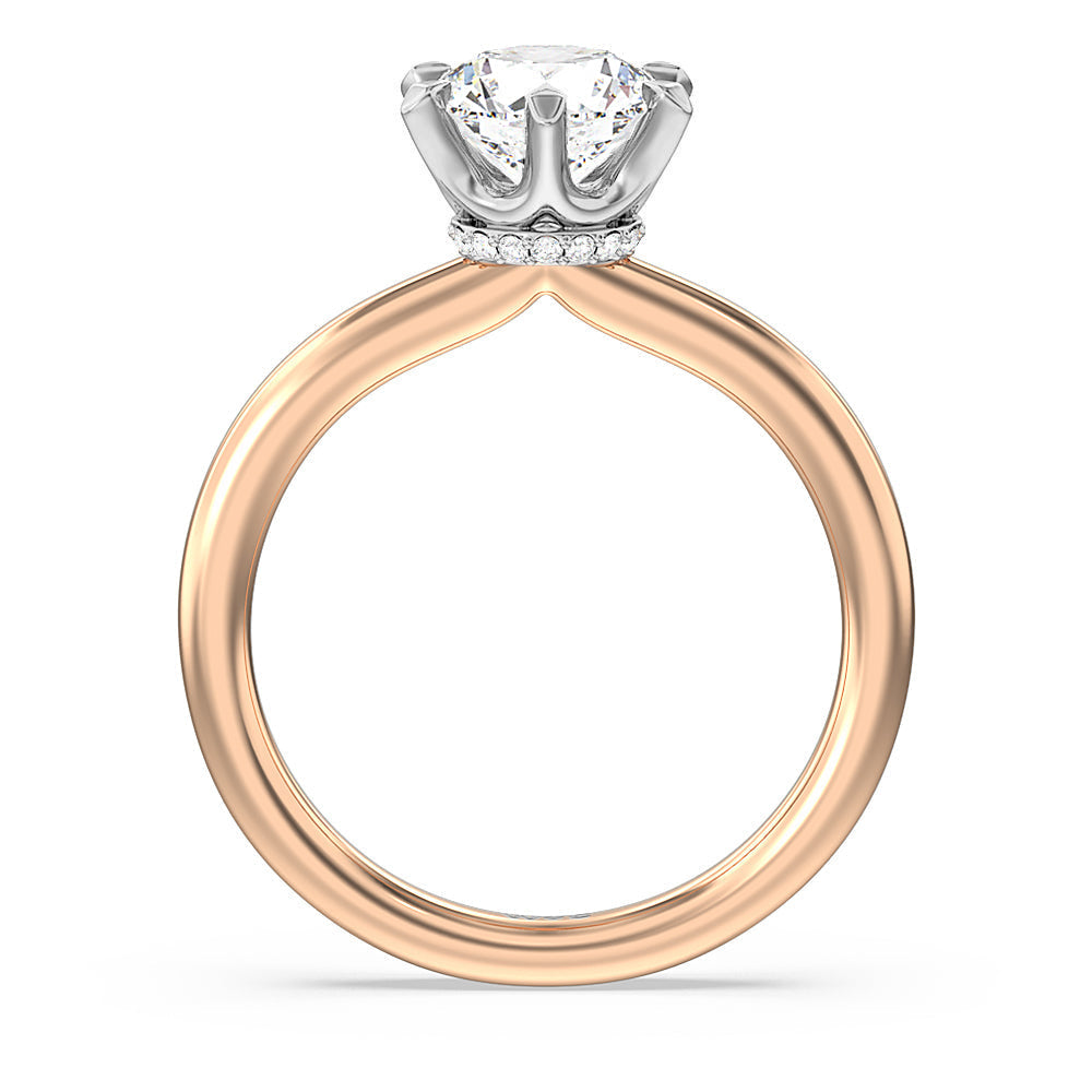 Round Cut 6 Claw Hidden Halo Engagement Ring with Lab Grown Diamond in 14KT White & Rose Gold view 2
