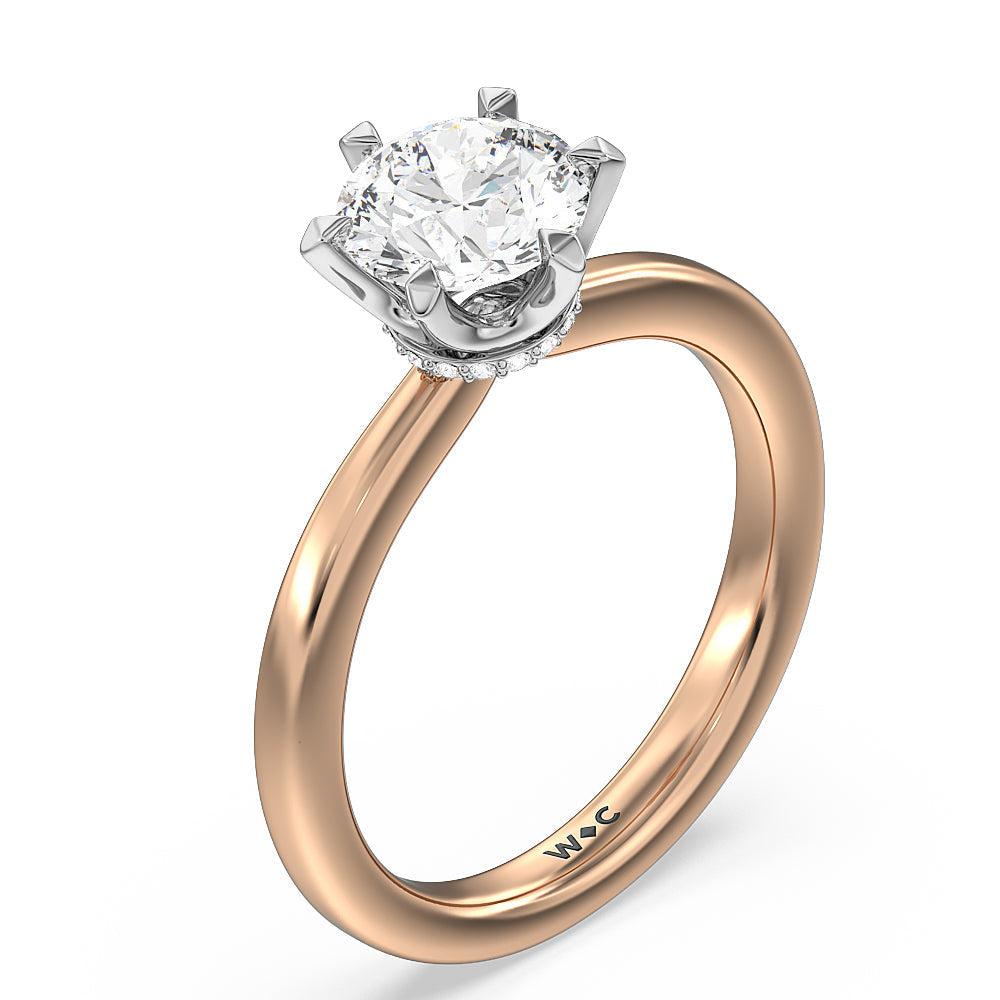 Round Cut 6 Claw Hidden Halo Engagement Ring with Lab Grown Diamond in 14KT White & Rose Gold view 3
