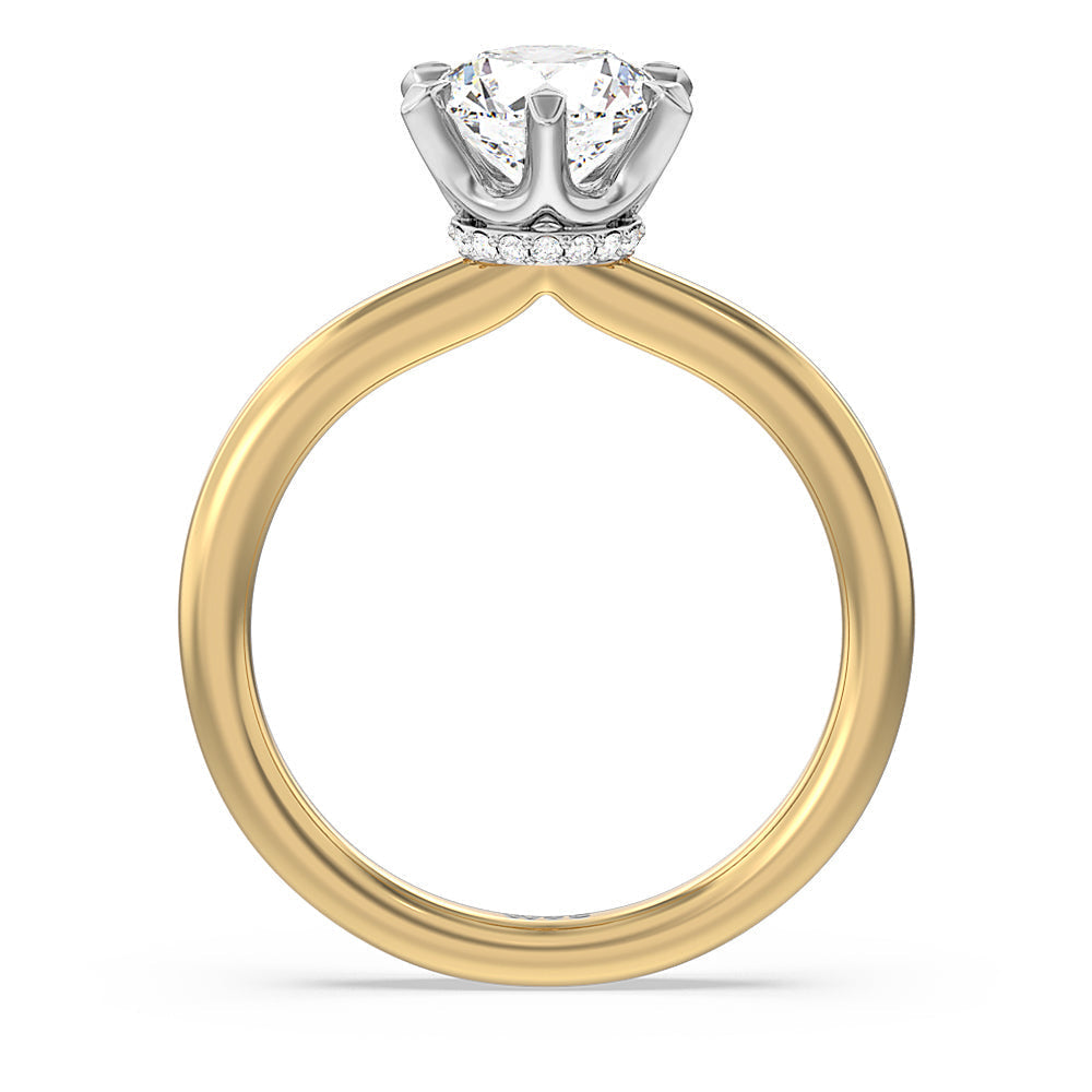 Round Cut 6 Claw Hidden Halo Engagement Ring with Lab Grown Diamond in 14KT White & Yellow Gold view 2
