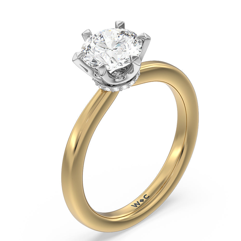Round Cut 6 Claw Hidden Halo Engagement Ring with Lab Grown Diamond in 14KT White & Yellow Gold view 3
