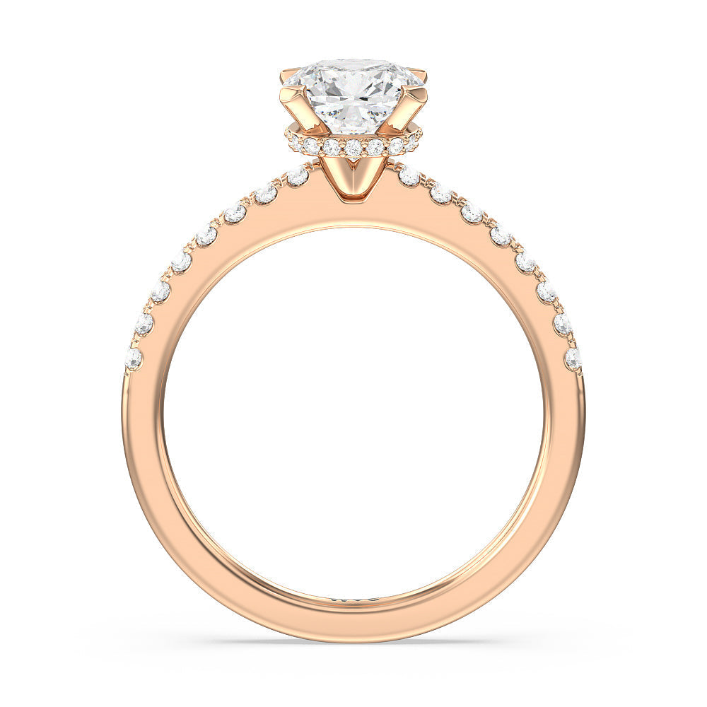 Fine Petite Pave Hidden Halo Engagement Ring with Cushion Cut Diamond in 14KT Rose Gold view 2
