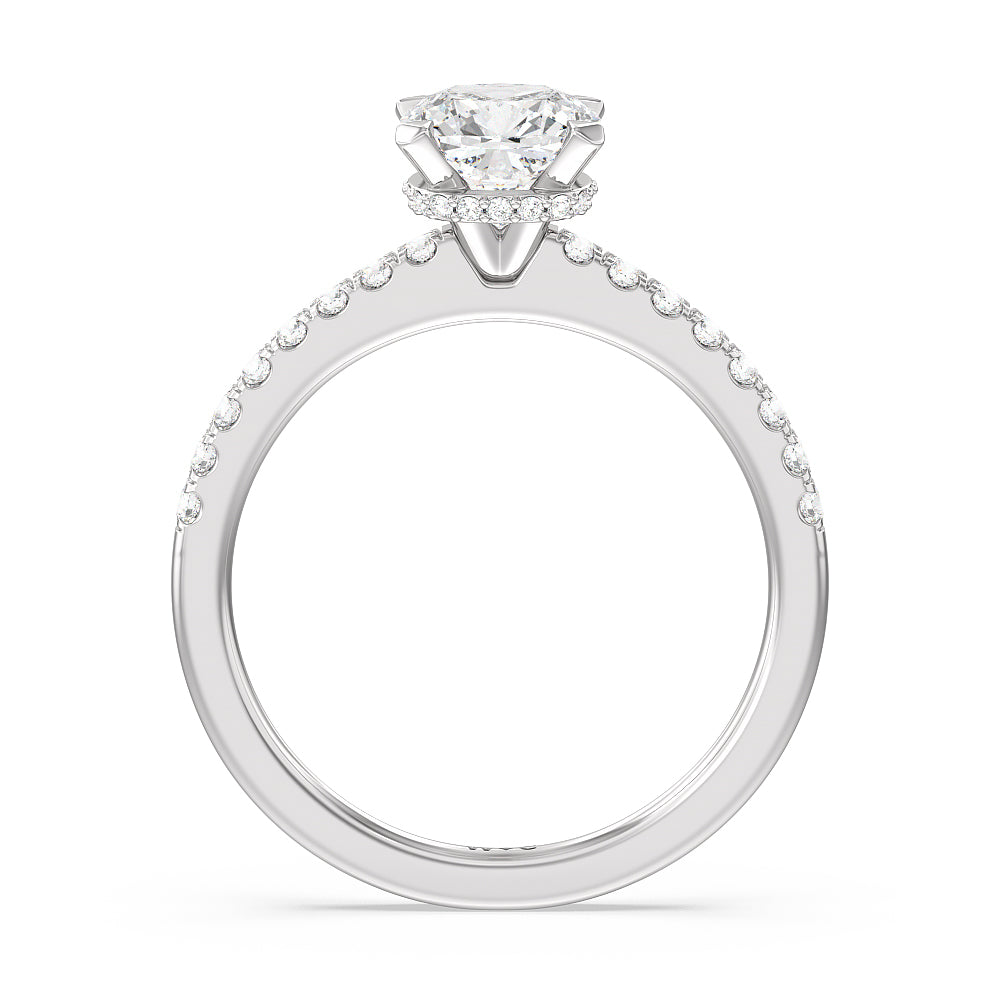 Fine Petite Pave Hidden Halo Engagement Ring with Cushion Cut Diamond in 14KT Platinum view 2
