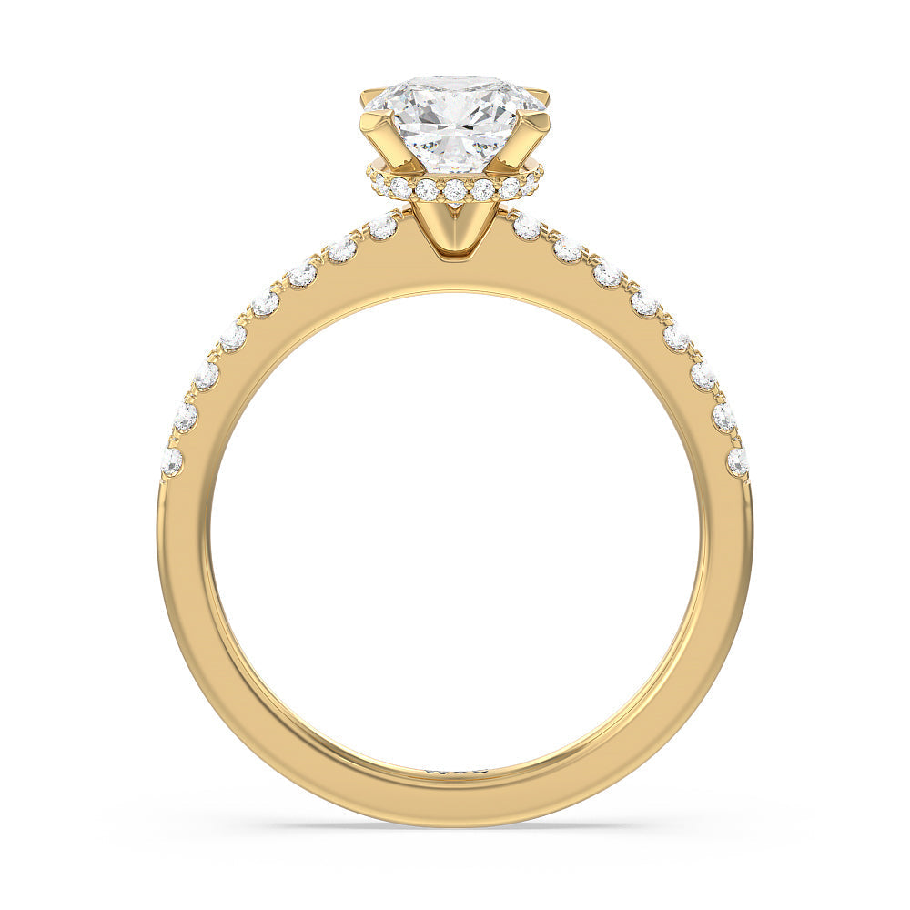 Fine Petite Pave Hidden Halo Engagement Ring with Cushion Cut Diamond in 14KT Yellow Gold view 2
