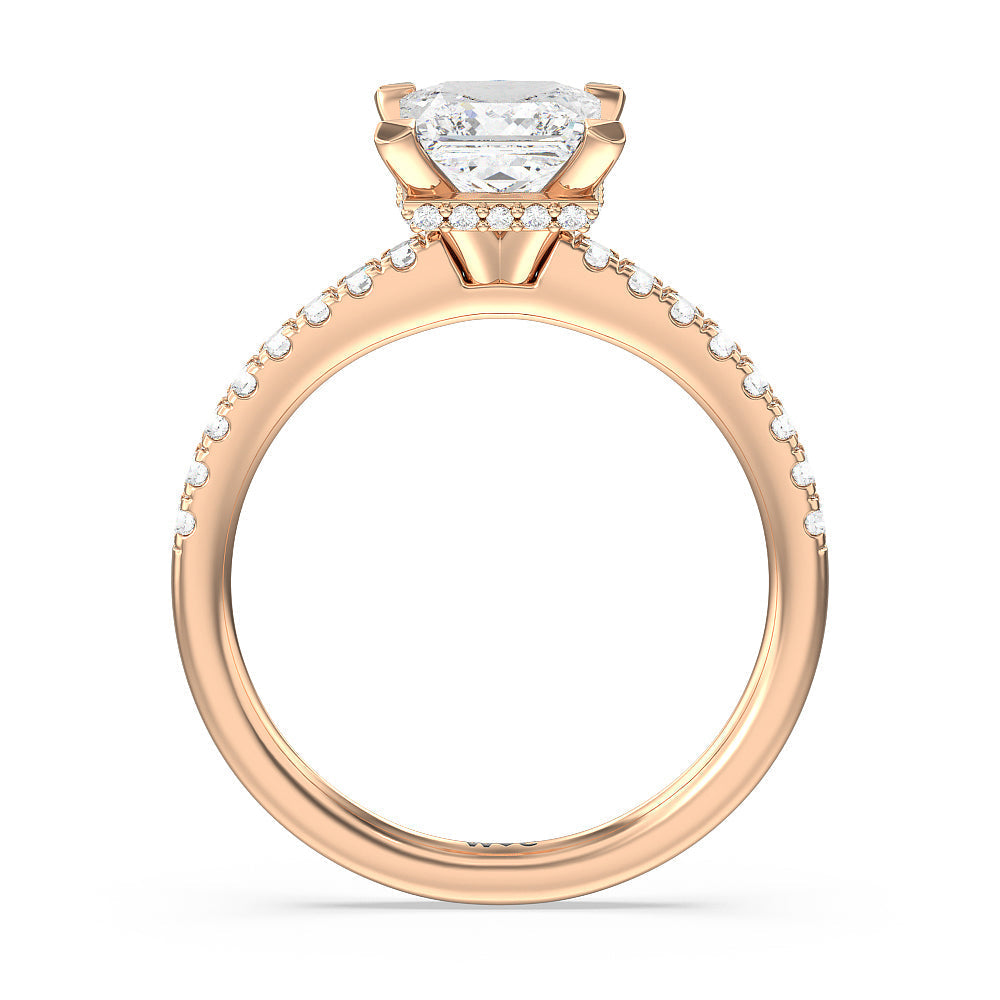Fine Petite Pave Hidden Halo Engagement Ring with Princess Cut Diamond in 14KT Rose Gold view 2
