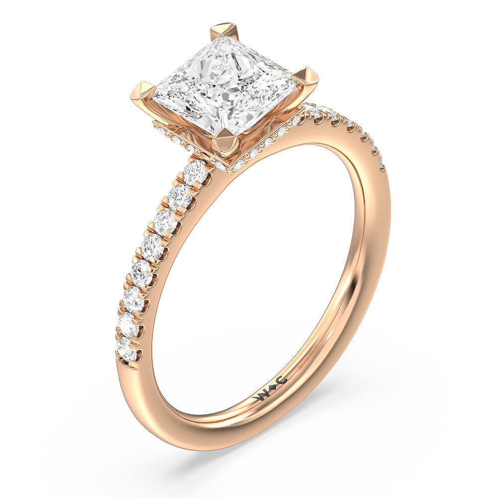 Fine Petite Pave Hidden Halo Engagement Ring with Princess Cut Diamond in 14KT Rose Gold view 3
