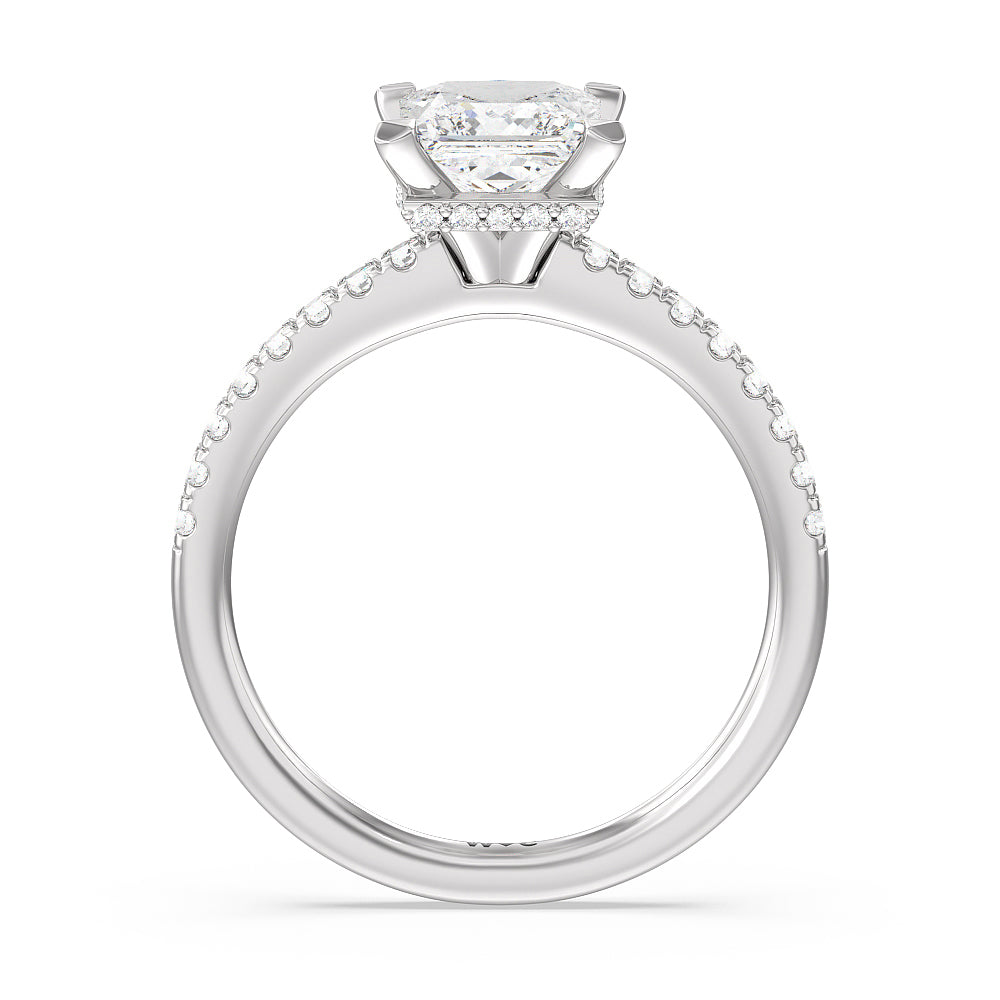 Fine Petite Pave Hidden Halo Engagement Ring with Princess Cut Diamond in 14KT Platinum view 2
