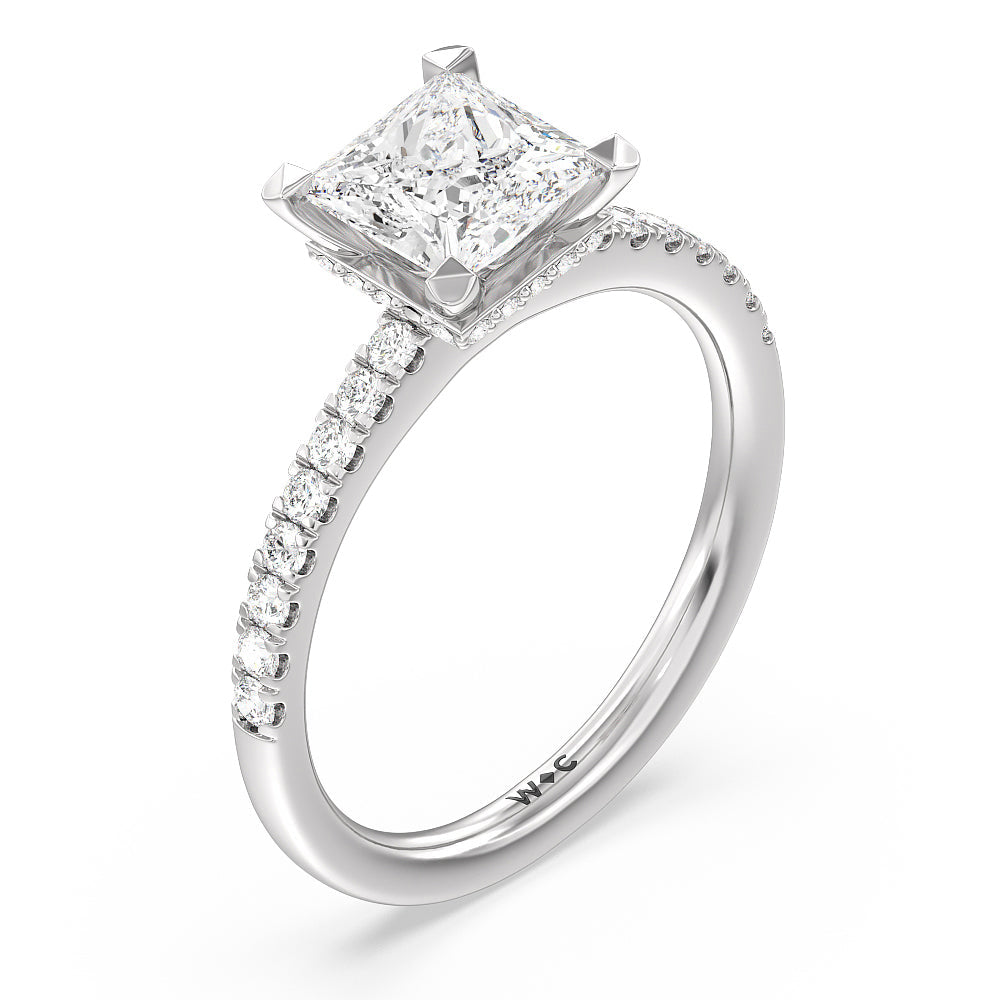 Fine Petite Pave Hidden Halo Engagement Ring with Princess Cut Diamond in 14KT Platinum view 3

