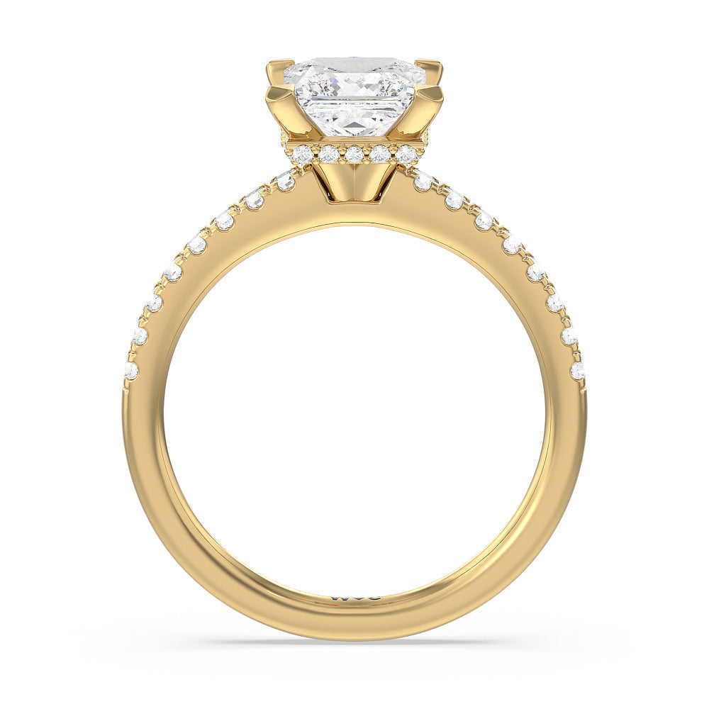 Fine Petite Pave Hidden Halo Engagement Ring with Princess Cut Diamond in 14KT Yellow Gold view 2
