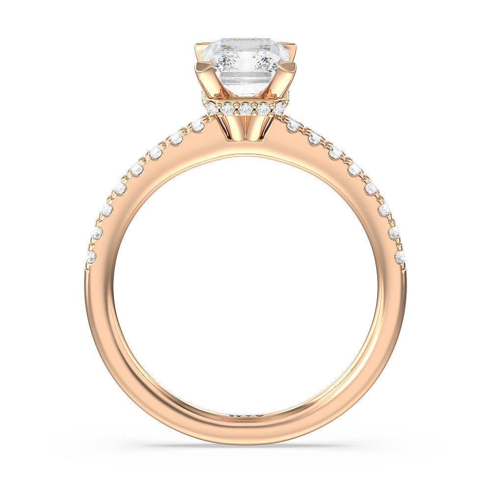 Fine Petite Pave Hidden Halo Engagement Ring with Radiant Cut Diamond in 14KT Rose Gold view 2
