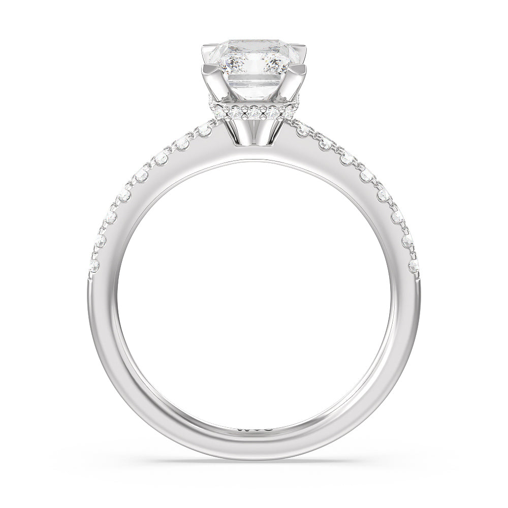 Fine Petite Pave Hidden Halo Engagement Ring with Radiant Cut Diamond in 14KT Platinum view 2
